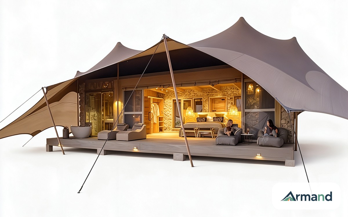 Glamping lodge and safari tents